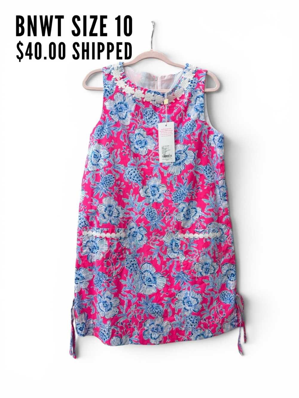 Lilly Pulitzer Girls Floral Shift Dress in Hot Pink & Light Blue